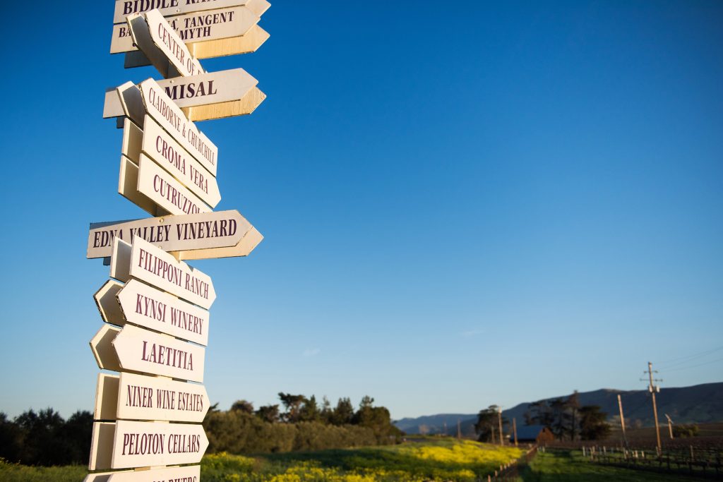 Signs of Edna Valley Winery Cycling Destination