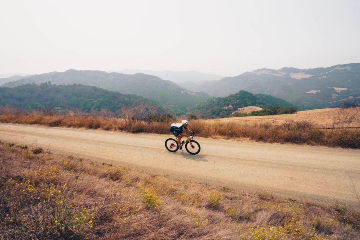 Male cyclist rides the Eroica Heroic Route in the California Central Coast
