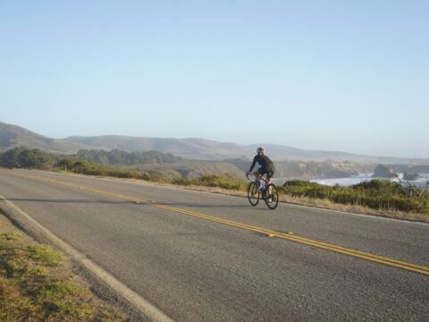 Ali Tetrick rides on Highway 1 from Ragged Point to Cambria on the Central Coast in California